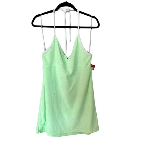 Xhilaration Juniors Neon Green Terry Cloth Halter Top Swim Dress Sz L (8-10) NWT - Picture 1 of 10